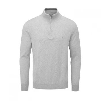 Image of Oscar Jacobson Pin Cotton Zip Neck Sweater - Light Grey