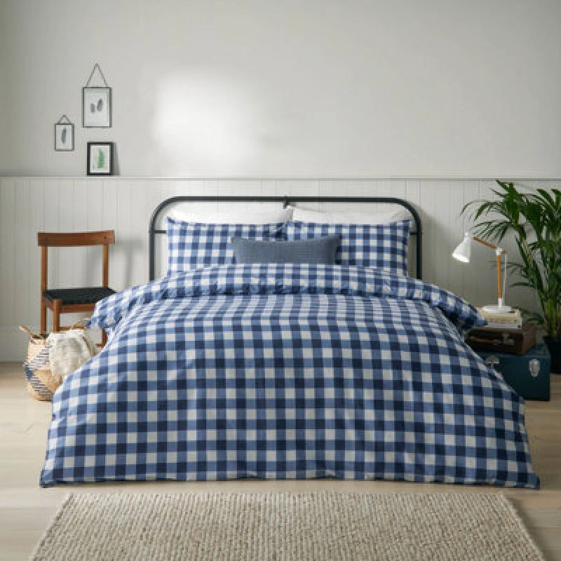 Image of Riviera Hartsford Check 144 Thread Reversible Duvet Cover & Pillowcase Set