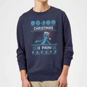 Image of Rick and Morty Mr Meeseeks Pain Christmas Sweatshirt - Navy - XL