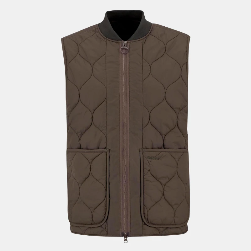 Image of Barbour Mens Re-Engineered Utility Liddesdale Quilted Full Zip Sleeveless Gilet Dark Olive male L