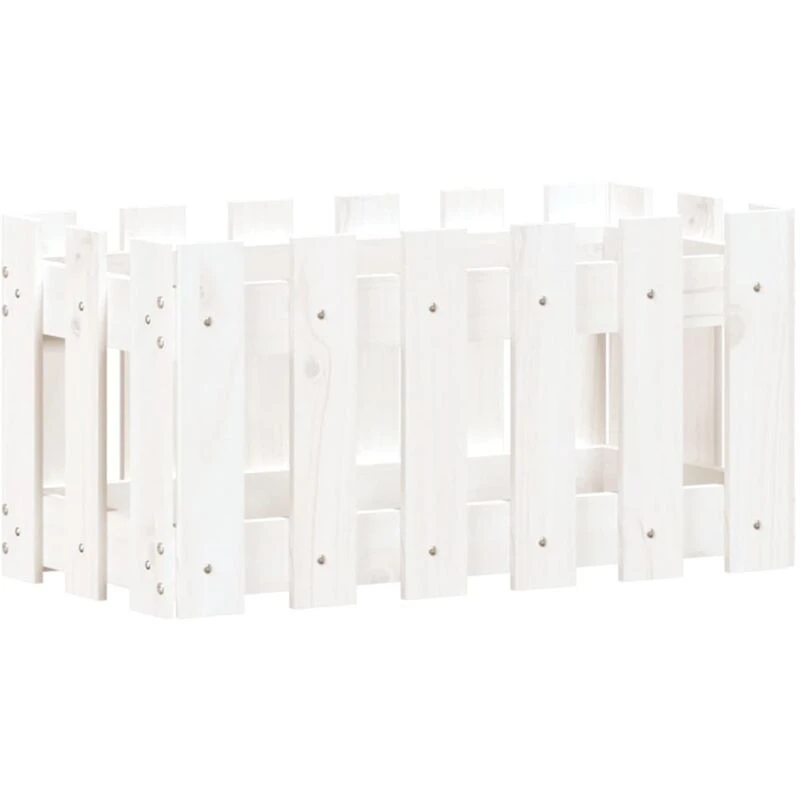 Image of vidaXL Garden Planter w/ Fence Design White 60x30x30cm Solid Wood Pine, White 832468