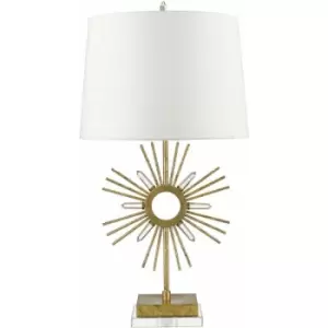 Image of Square Table Lamp Cream Shade Distressed Gold LED E27 100W Bulb d01096