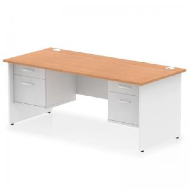 Image of Impulse Impulse 1800 x 800mm Straight Office Desk Oak Top White Panel End Leg with 2 x 2 Drawer Fixed Pedestal MIRDP18FP2FP2OAKWHT