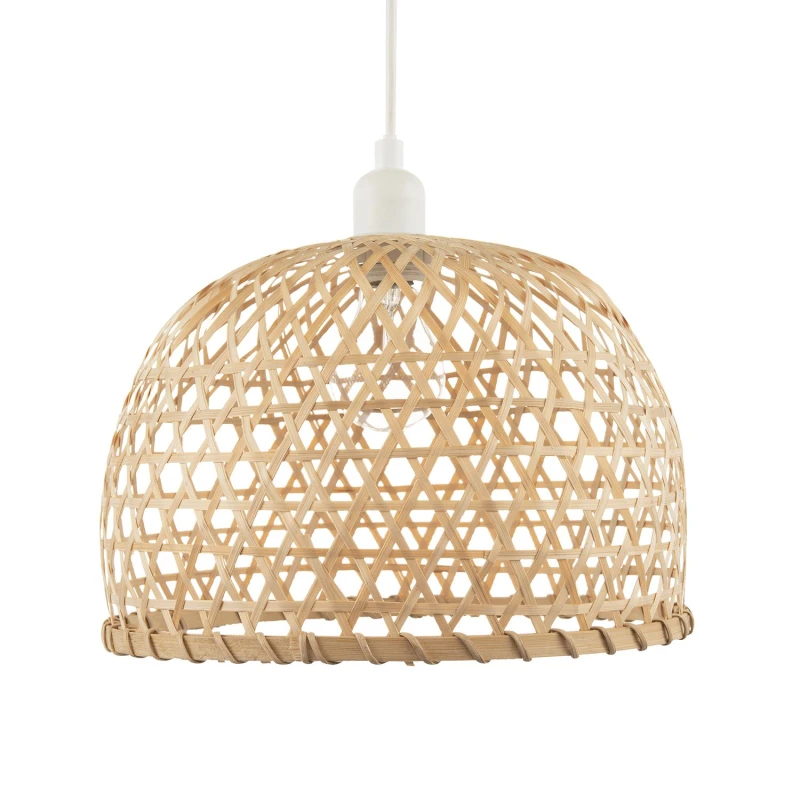 Image of Happy Homewares Hand Strapped Natural Bamboo Pendant Lighting Shade with Bell Shape in Brown Brown Unisex