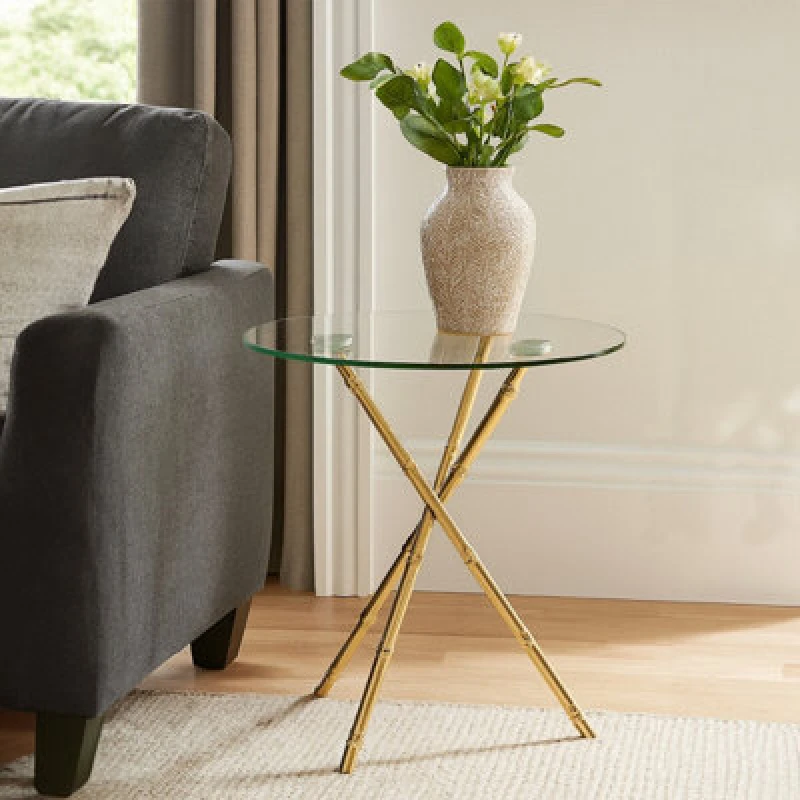 Image of Premier Housewares Versatile Knop Legs Side Table, Elegant Gold Finish Legs Of Bedside Table, Lightweight Small Lounge Table Gold