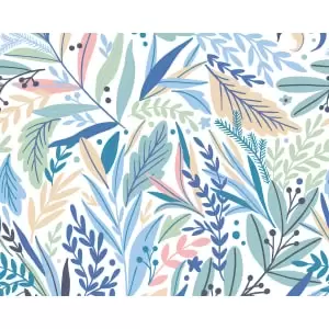 Image of Origin Murals Patterned Leaves Washed Denim Wall Mural - 3.5m x 2.8m