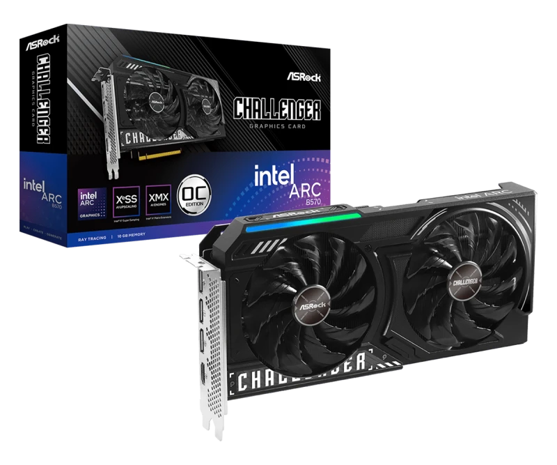 Image of ASRock Intel Arc B570 Challenger OC 10GB GDDR6 Dual Fan Graphics Card - Black - B570 CL 10GO
