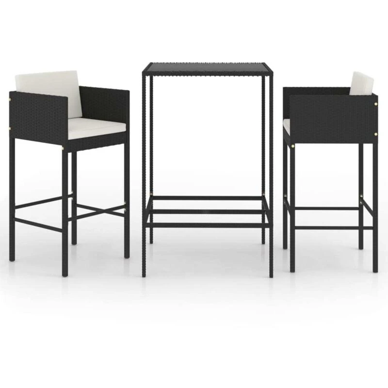 Image of VIDAXL 3 Piece Garden Bar Set with Cushions Poly Rattan Black Vidaxl 8720286833414