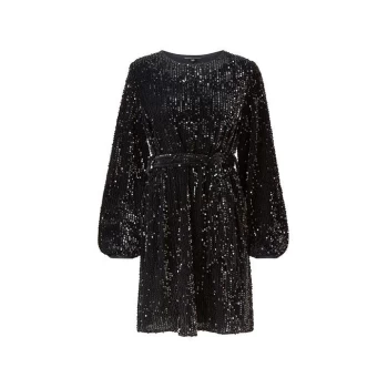 Image of Mela London Curve Sequin Belted Dress - Black