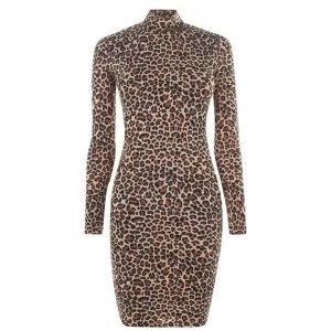 Image of Bardot Leopard High Neck Dress - Leopard