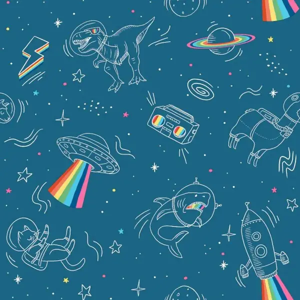 Image of YOL YOL - Muriva Animal's In Space Dark Blue Kids Bedroom Wallpaper Fun Design WL-M36801