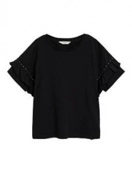 Image of Mango Teenage Girls Stud Sleeve T-Shirt - Black
