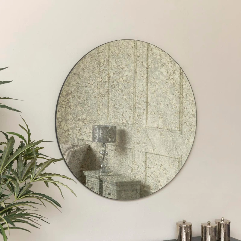 Image of Melody Maison Large Round Silver Antique Glass Mirror 80cm X 80cm Metallic Silver