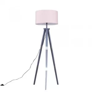 Image of Willow Grey Tripod Floor Lamp with XL Pink Reni Shade