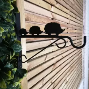 Image of Handcrafted Metal 30cm Black Wall Hedgehog Bracket Hook For Garden Hanging Basket Bird Feeder