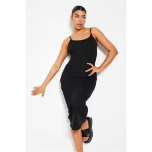 Image of I Saw It First Black Ribbed Scoop Neck Cami Midi Dress - Black