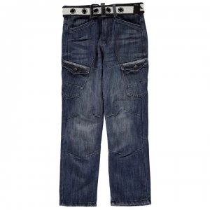 Image of Airwalk Belted Cargo Jeans Junior Boys - Mid Wash