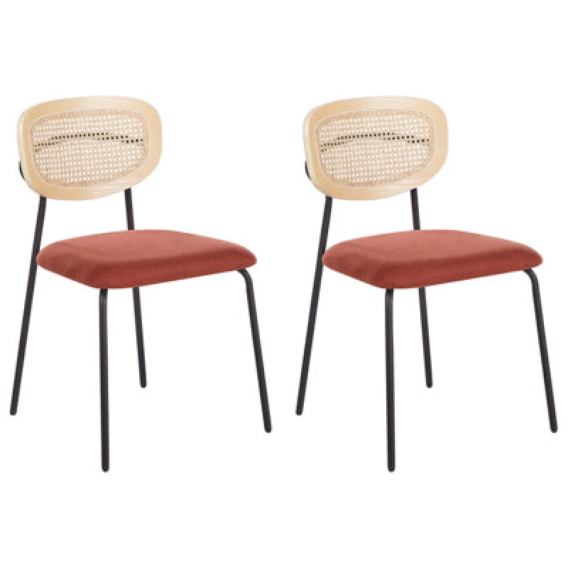 Image of Beliani Set Of 2 Dining Chairs Mayetta Rattan Orange