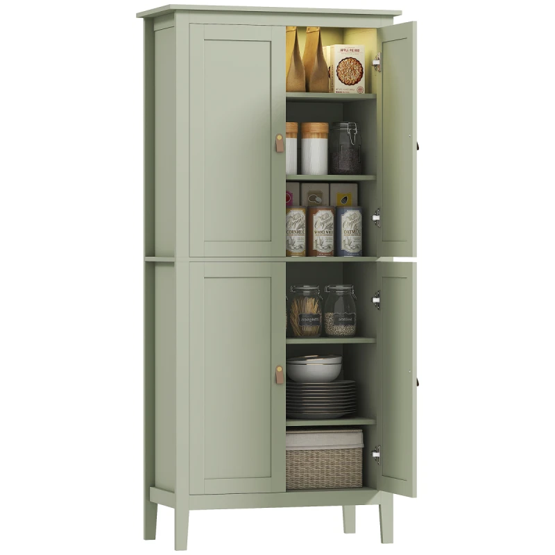 Image of HOMCOM 176.5cm Tall Freestanding Pantry Storage Cabinet with 4 Doors Green 838-553V01GN