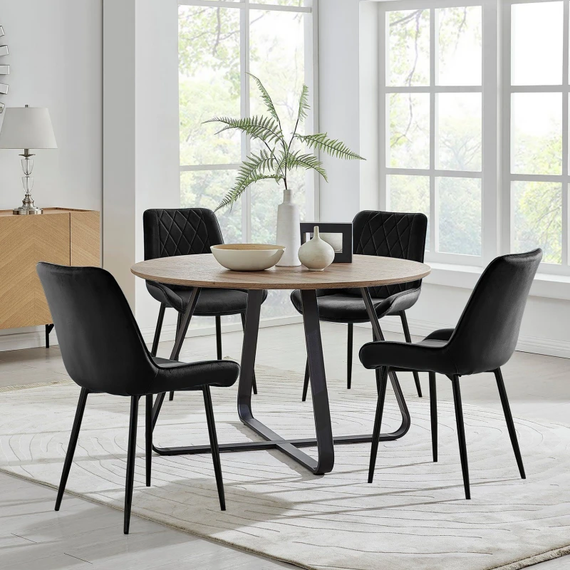 Image of FurnitureboxUK FurnitureboxUK Santorini Brown Round Dining Table And 4 Pesaro Black Leg Chairs Black One Size Unisex 5056542640179