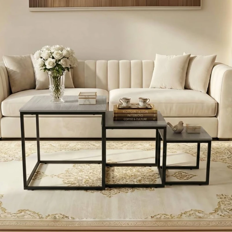 Image of Alivio Space-Saving Nesting Coffee Table Set for Home & Office (3 PC ) in Grey Grey Unisex