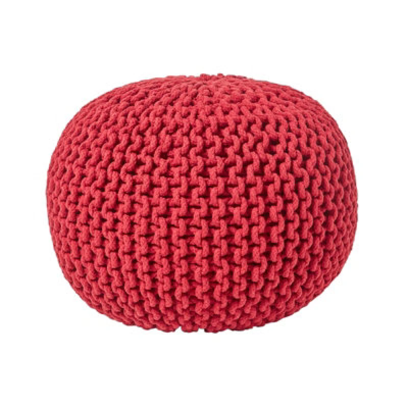 Image of Homescapes Round Cotton Knitted Pouffe Footstool Red