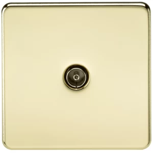 Image of KnightsBridge Coaxial TV Outlet 1G Screwless Polished Brass Un-Isolated Wall Plate