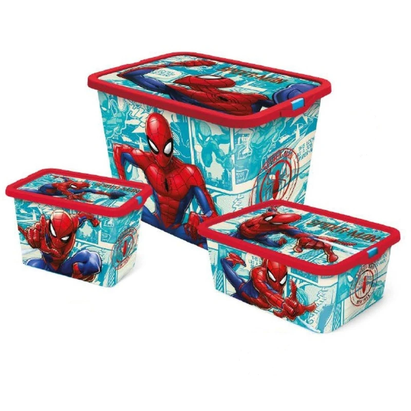 Image of Spiderman Set Of 3 Storage Boxes - Spiderman Plastic Storage 91771 Blue 88584618000