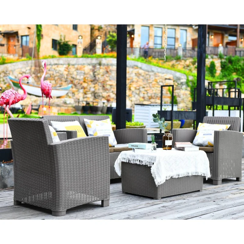 Image of Centurion Supports SANTANA 4-pc PE Rattan 4-Seater with Cushions Garden Furniture in Grey Grey Unisex