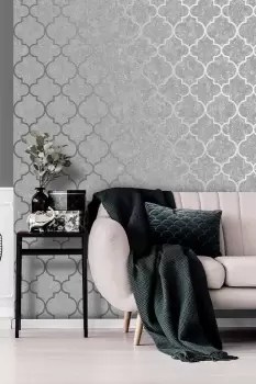 Image of Superfresco Colours Milan Trellis Grey and Silver Wallpaper