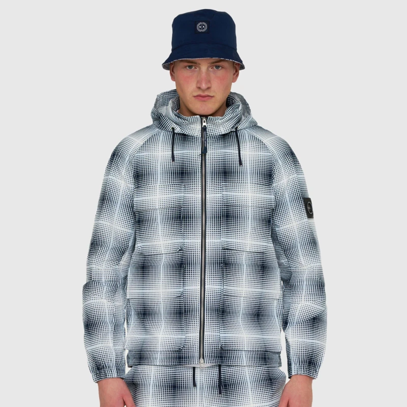 Image of Marshall Artist Mens Check Short Puffer Jacket Navy male X Large