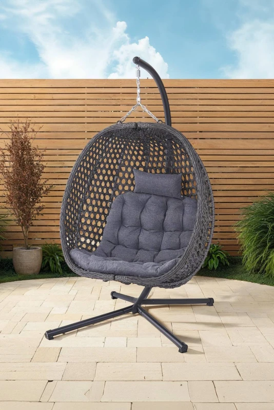 Image of More4Homes Como Hanging Rattan Egg Chair Grey