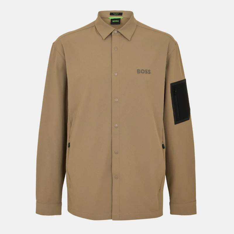 Image of Boss Mens Lite Plain Water Repellent 4-Way Stretch Long Sleeve Shirt Light Green male S