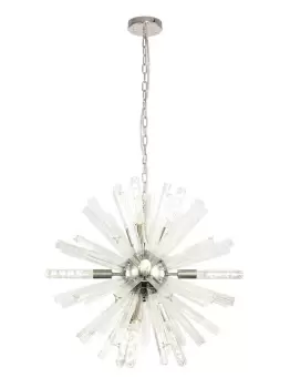 Image of 10 Light E14, Round Pendant Polished Nickel , Clear Glass