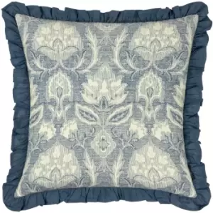 Image of Kirkton Floral Pleat Fringe Cushion French Blue, French Blue / 50 x 50cm / Polyester Filled