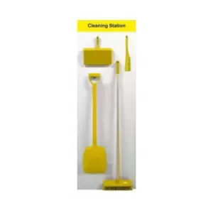 Image of Shadow Board Cleaning Station with Lean Stand, Stocked with Hooks, Style A Yellow, (610mm x 2000mm)