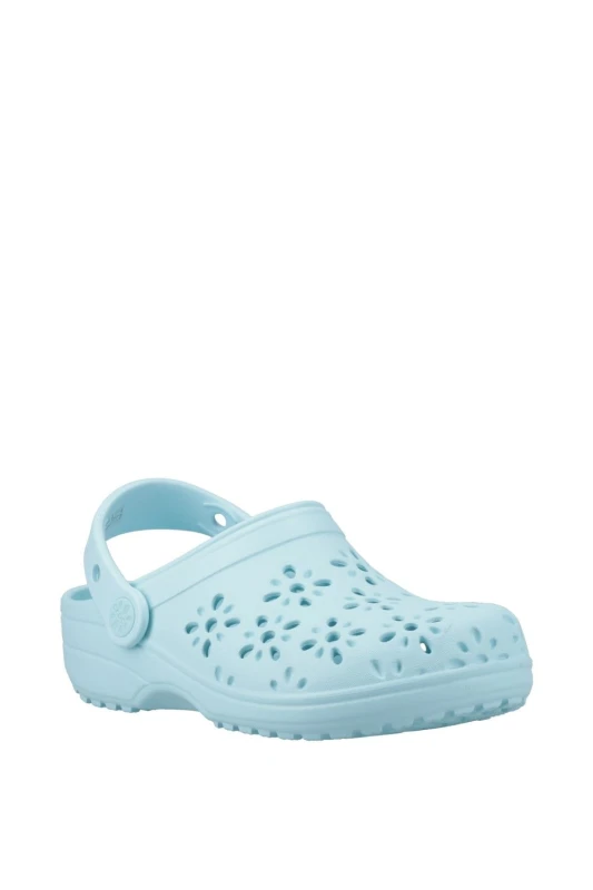 Image of Crocs Girl's Classic Floral Cut Out Clog in Turquoise Size: Infant 6 Turquoise Female Infant 6