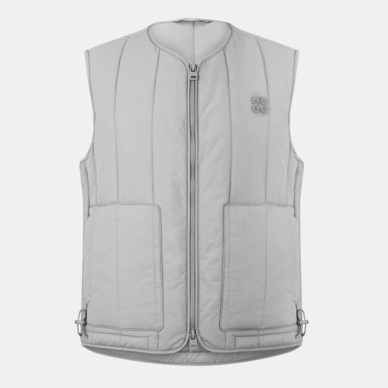 Image of Hugo Mens Batino Quilted Sleeveless Double Zip Gilet Grey 039 male S