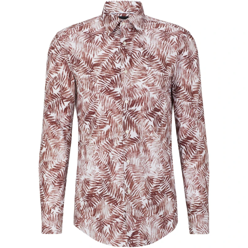 Image of Boss Mens H Hank Kent Long Sleeve Plain Shirt Dark Red male 14.5 inch