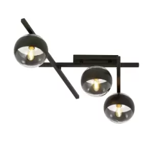 Image of Smart Black Globe Ceiling Light with Clear,Black Glass Shades, 3x E14