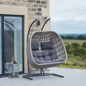 Image of Premium Weatherproof Double Hanging Garden Egg Chair - Stone Grey
