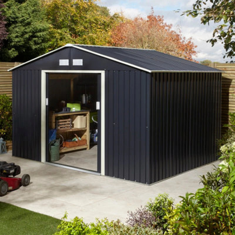 Image of Rowlinson Trentvale 10X8 Metal Apex Shed Dark Grey With Foundation Kit, Grey TV108APXDGFKI
