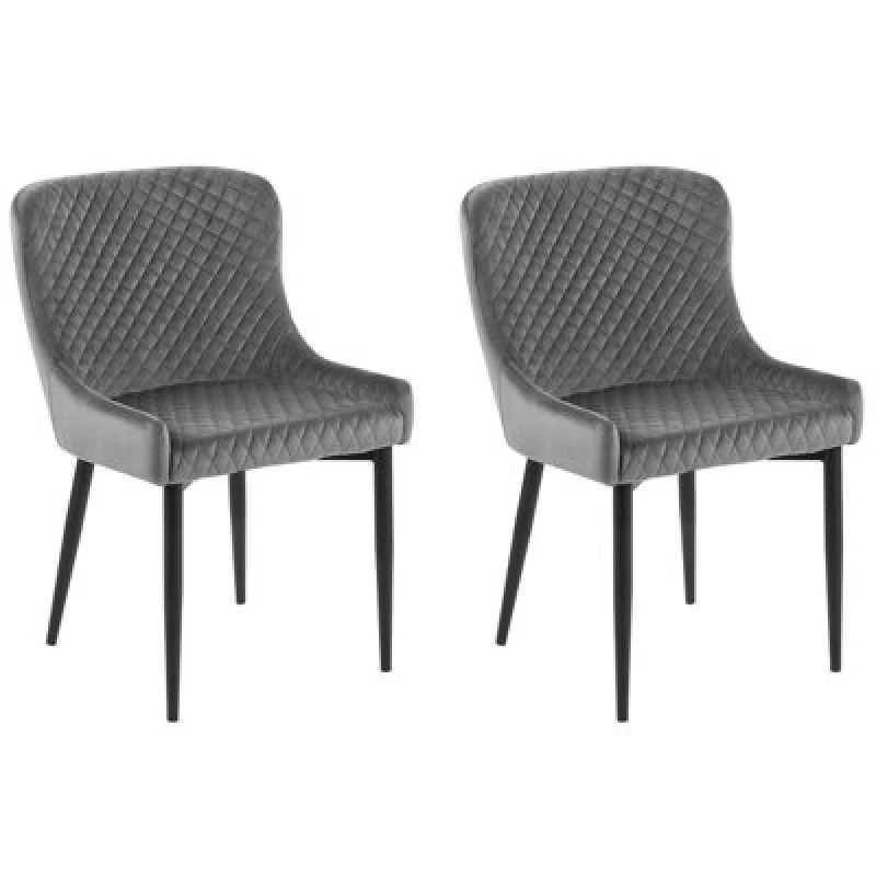 Image of Beliani Set Of 2 Dining Chairs Solano Velvet Grey