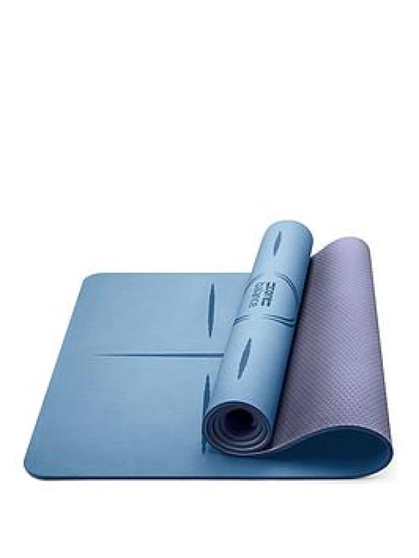 Image of Core Balance TPE Yoga Mat With Body Alignment Lines Non Slip Extra Wide 6mm Foam Core Balance Blue