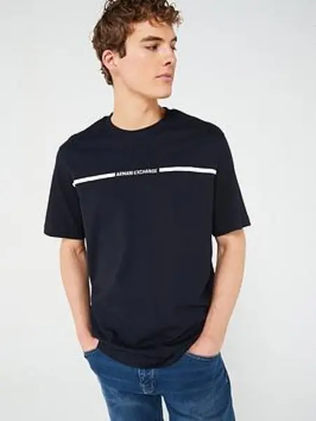 Image of Armani Exchange Stripe Logo T-Shirt Deep Navy S