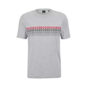 Image of BOSS Striped Logo T-Shirt - Grey