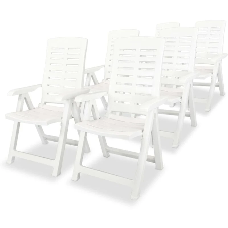 Image of vidaXL 6x Reclining Garden Chairs 60x61x108cm Plastic White Foldable Seats