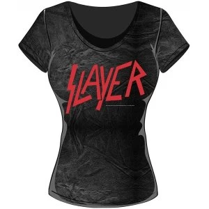 Image of Slayer Classic Logo with Acid Wash Finish Ladies X-Large T-Shirt - Black