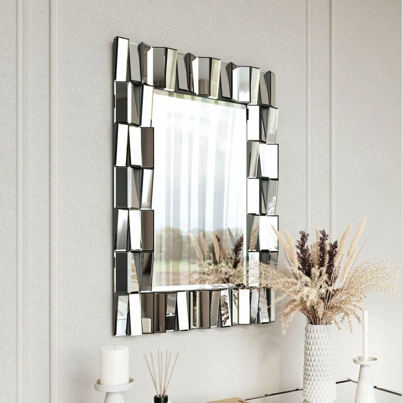 Image of CARME HOME Knightsbridge - Luxury Large Rectangular Wall Mirror(Grey Silver) in Grey Grey Unisex