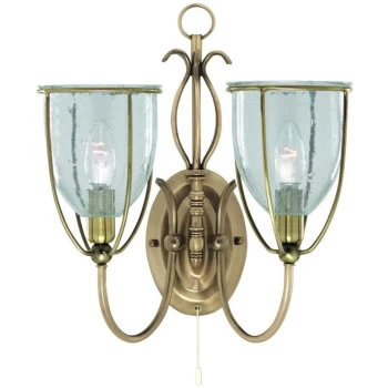 Image of Searchlight Silhouette - 2 Light Indoor Wall Light Antique Brass with Seeded Glass Shades, E14